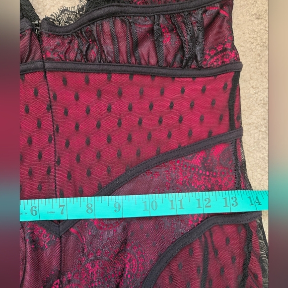 BEBE Bodice Style Black Lace Trimmed  Dress With Pink Underlay. Size Medium - Picture 12 of 12